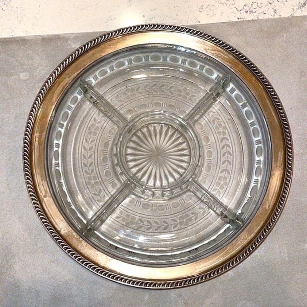 Antique Solid Sterling Silver Watson 5 Section Acid Etched Serving Platter EUC